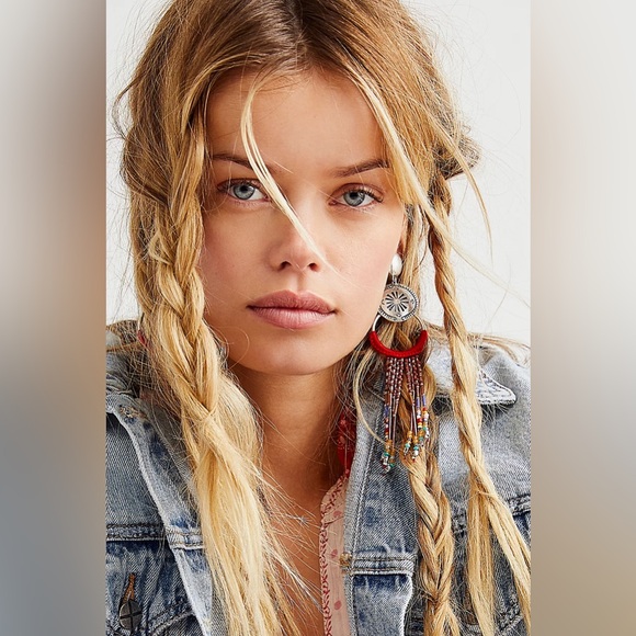 NWT Free People | Women’s gold/mustard/blue beaded Wait For Me earrings.  OS - Picture 12 of 12